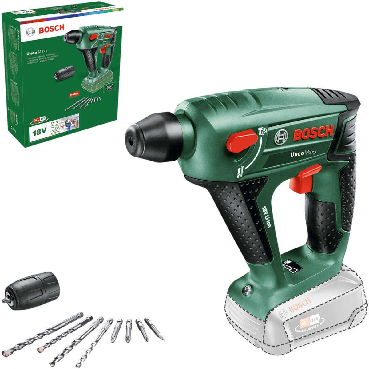 Bosch Uneo Maxx akku borehammer - uden 18 V batteri og lader