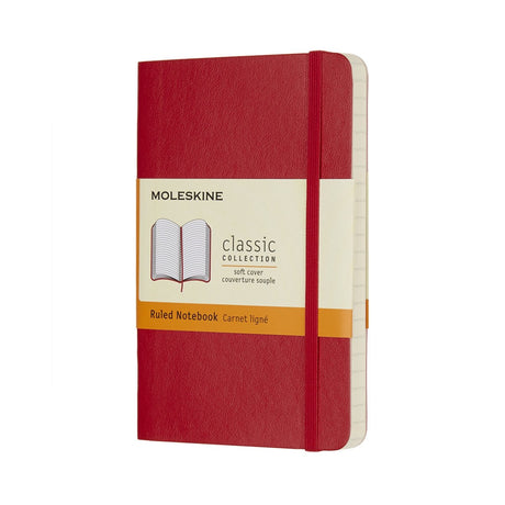 Moleskine klassisk notesbog - lomme - blødt omslag - foret - rød