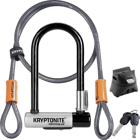 Kryptonite moderat U-lås med kabel - cykel - art-2 lås - elcykel U-lås - 22,9 cm lang - stål - sort sølv