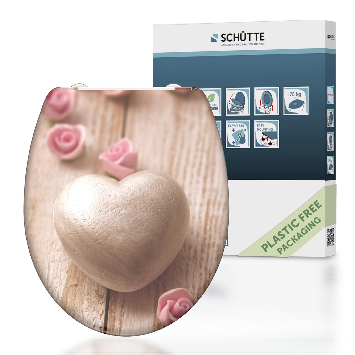 Schütte toiletsæde 82370 romantisk - duroplast - soft close - klikbar - rustfri stålhængsler - bæreevne op til 175 kg - indretning - 3-sidet print