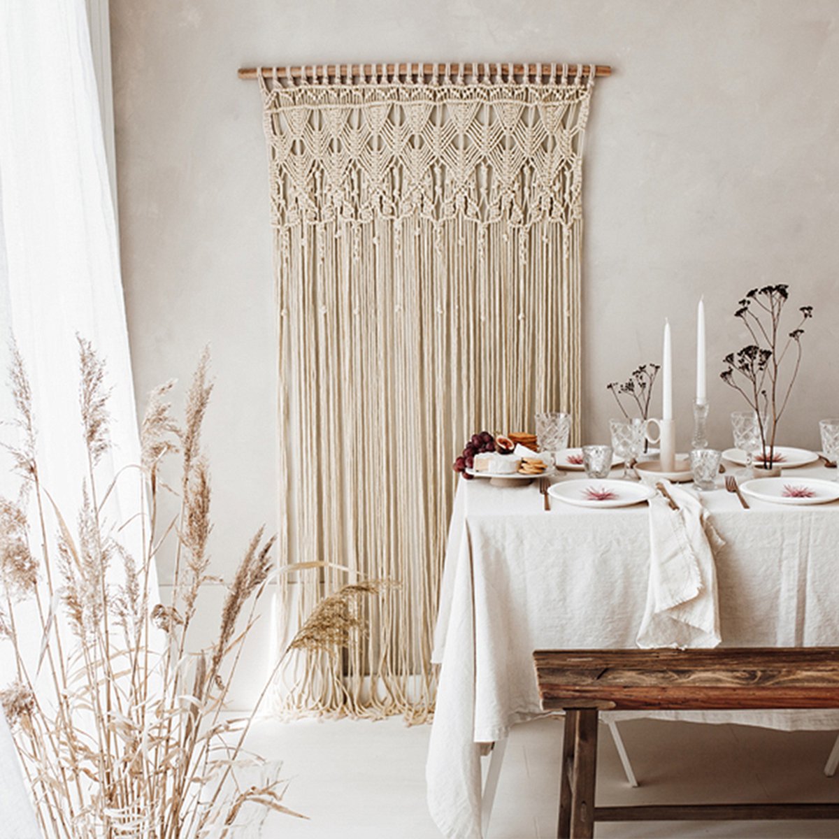 Festdekoration partydeco - macrame, råhvid, 94,5 x 171 cm