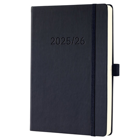 Sigel ugentlig dagsorden med noteside konceptum - format A5 - år 2025 2026 - 18 måneder - sort - hardcover - si-c2603