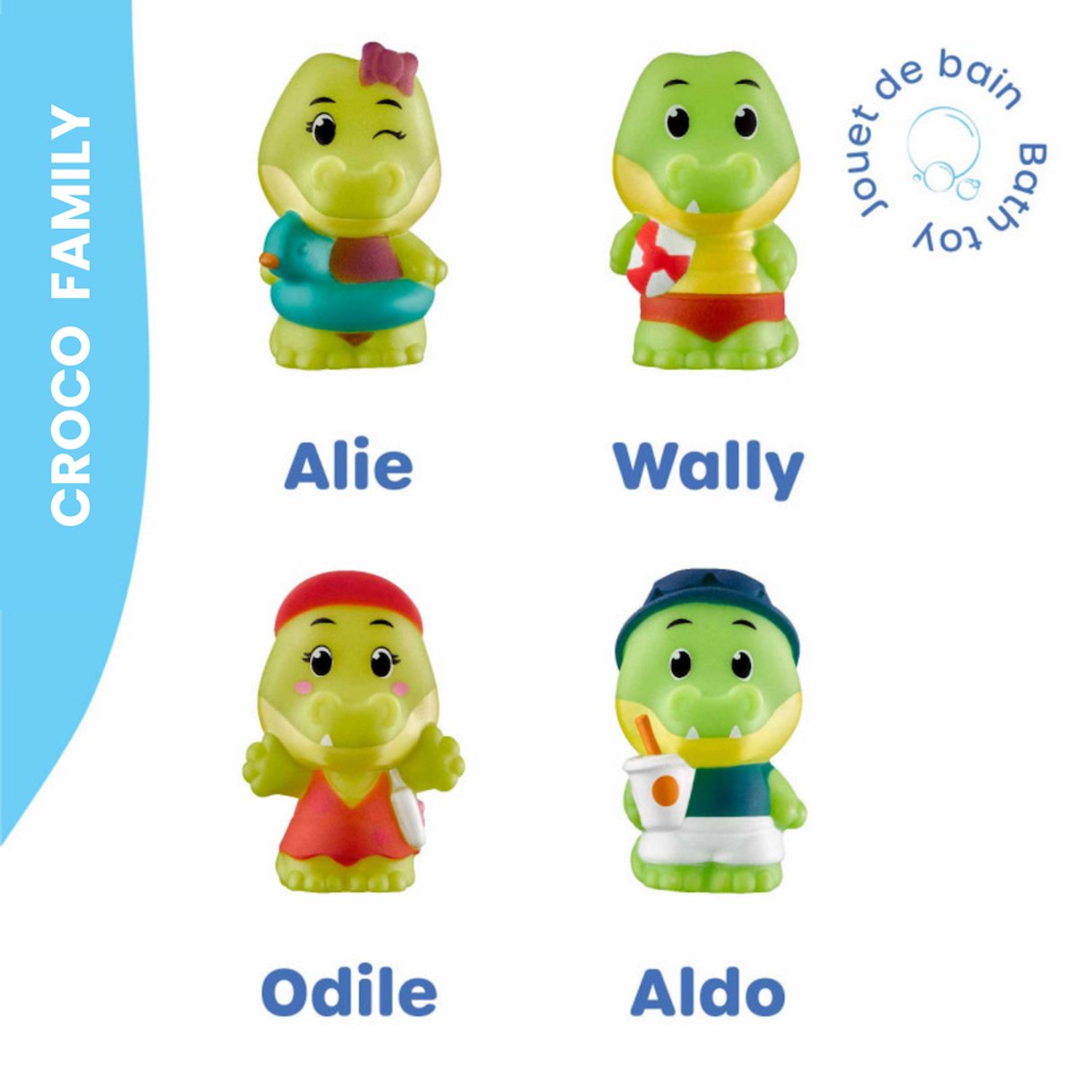 Familien Klorofil kroko-legesæt - legefigurer - familiefigurer - børnelegetøj - aldo, odile, allie og wally - fra 18 måneder - 4 stk.
