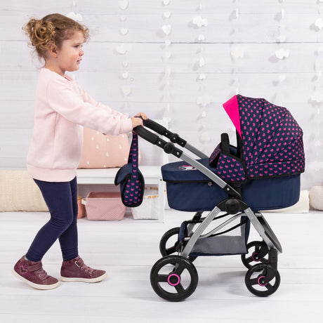 Bayer design dukkevogn city max med taske, højdejusterbar, drejelige hjul foran, kan ombygges til en buggy, integreret kurv