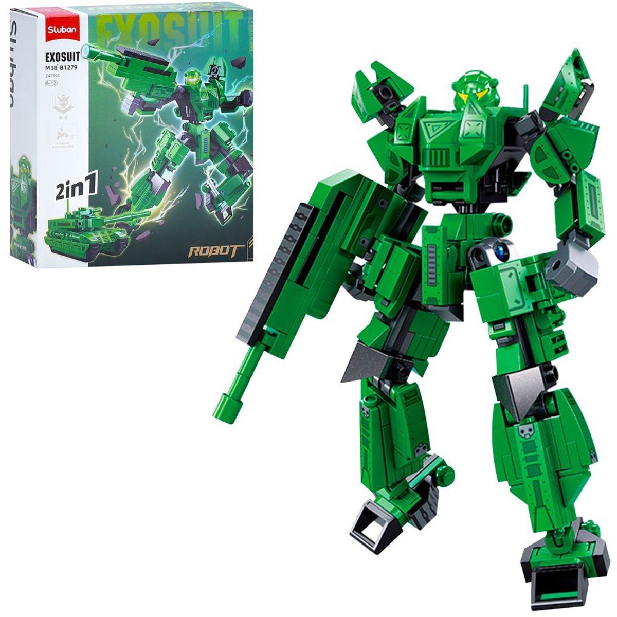 Sluban exosuit army tank byggelegetøj 2i1 actionfigur – byggelegetøj – byggesæt med 244 byggeklodser – m38-B1279 – fra 6 år