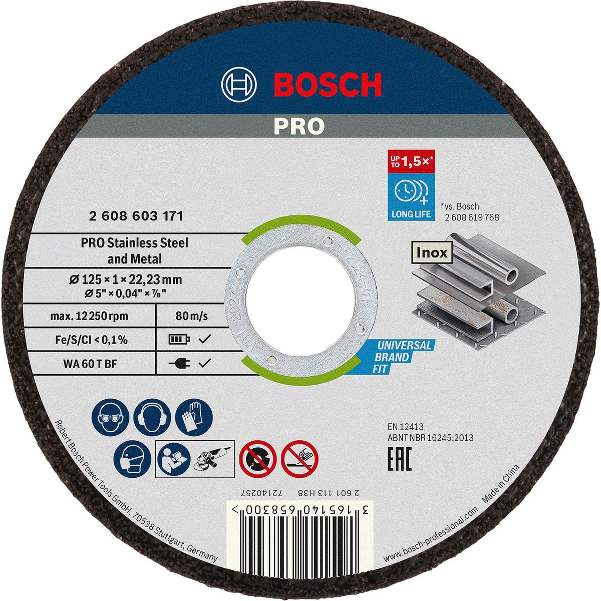 Bosch skæreskive lige standard til rustfrit stål - rapido wa 60 t bf, 125 mm, 22,23 mm, 1,0 mm 1.