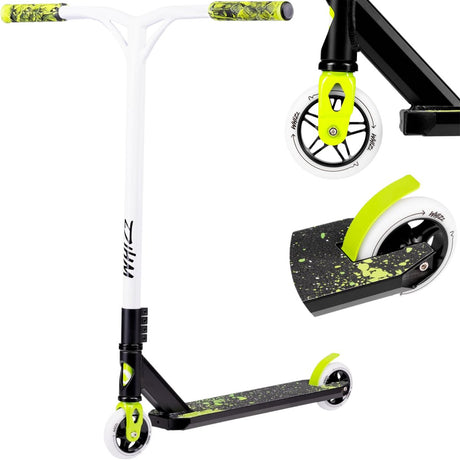 Lionelo whiz – freestyle scooter til børn og teenagere – 110 mm PU high rebound hjul med aluminiumskerne – ABEC-9 lejer – 360° Y-stang styr – HIC kompressionssystem – anti-slip aluminium dæk – lastkapacitet op til 100 kg – stunt scooter til børn