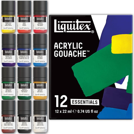 Liquitex 3699325 akryl gouache sæt nødvendigheder 12x22ml – højpigmenteret maling, mat, uigennemsigtig, til illustration design