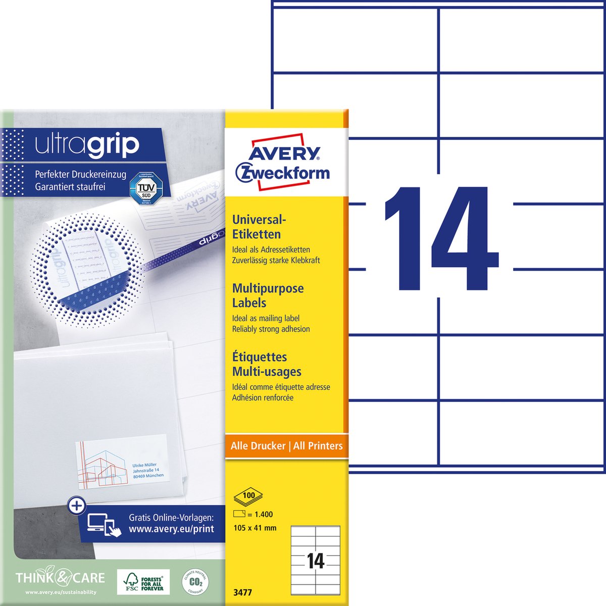 Avery universaletiketter 3477 105x41mm hvid