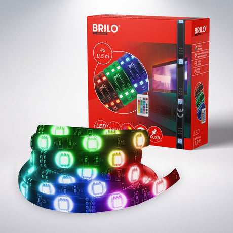 Briloner – LED strip til TV-belysning – med RGB – 2 meter – dæmpbar – med fjernbetjening – USB-tilslutning – selvklæbende – 2,5w