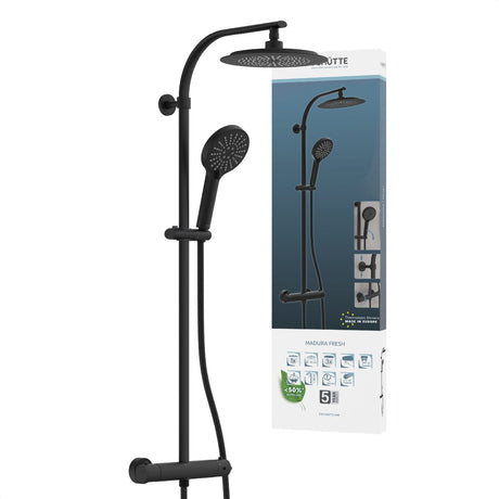 Schütte madura frisk brusesystem - regnbruser - med termostatisk brusehane - centerafstand 150 mm - sort mat