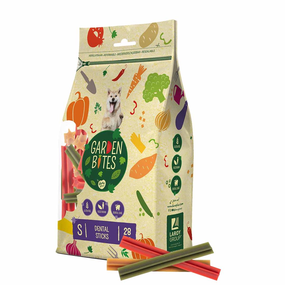 Havebid duvoplus - tandsticks hundesnacks - hundegodbidder - vegetarisk glutenfri - små 28 stk.