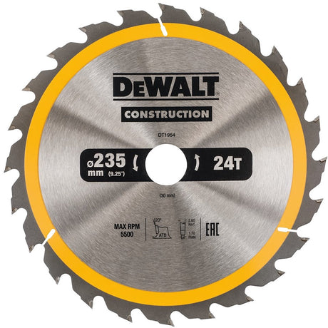 Dewalt ø 235 mm boring 30 mm 24t rundsavklinge til træ | konstruktion - dt1954-qz