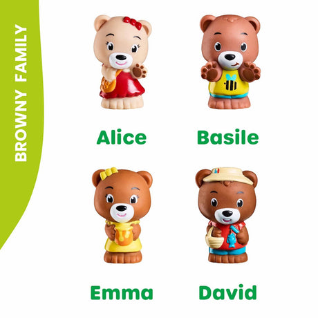 Klorofil familiens brune legesæt - legefigurer - familiefigurer - børnelegetøj - David, Emma, Basile og Alice - fra 18 måneder - 4 stk.