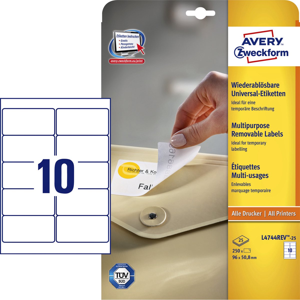 Avery etiketter 96 x 50,5 mm papir hvid 300 stk
