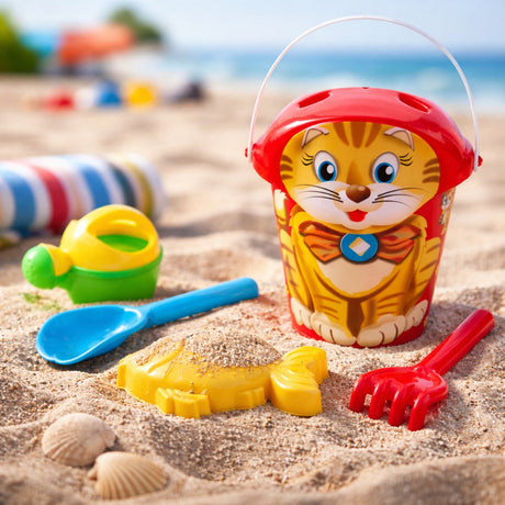 Eddy toys sandspandsæt med dyreprint - inklusive vandkande, form, skovl og rive - ideel til stranden og sandkassen - egnet fra 3 år - 18x29 cm - flerfarvet