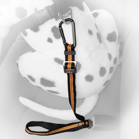 Kurgo direct to seatbelt tether - safety strap for seat belt holder - click and ready - safe on the road - orange or blue - black orange