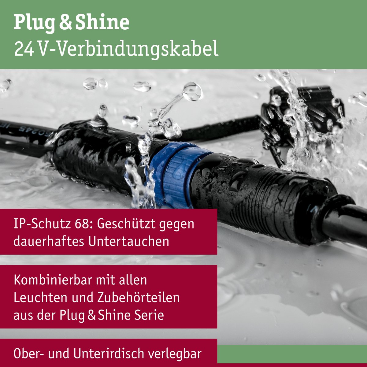 Paulmann plug shine kabel 15m 7 udgange ip68 sort