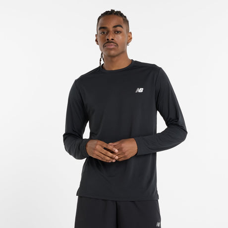 New balance sport langærmet skjorte herre sportstrøje - sort