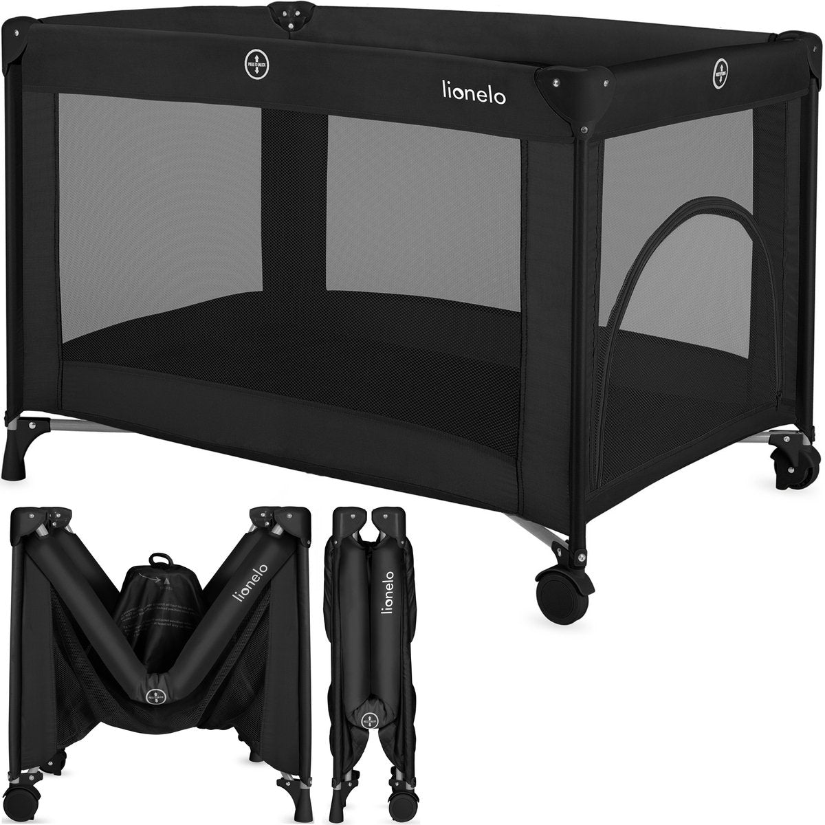 Lionelo amelie campingseng 3i1: babyseng + rejseseng + kravlegård – med komfortabel madras – kompakt og let – sideindgang – rejsetaske – 70x100 cm