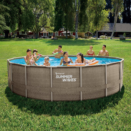 Sommerbølger rammer pool rundvæv - ⌀488 x 122 cm - svømmebassiner - inklusive filterpumpe - poolpumpe - filterpatron - dæksel - jordklud - stige - vedligeholdelsessæt