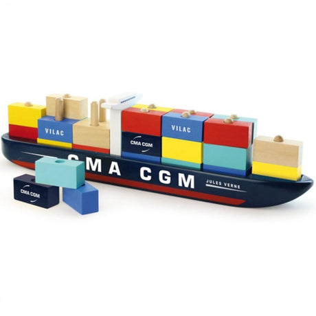 Vilac containerskibsblokke - 40 cm lange - 34 træcontainere