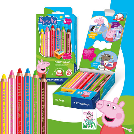 Staedtler peppa pig x noris junior 3-i-1 farveblyant - sæt med 6 stk.