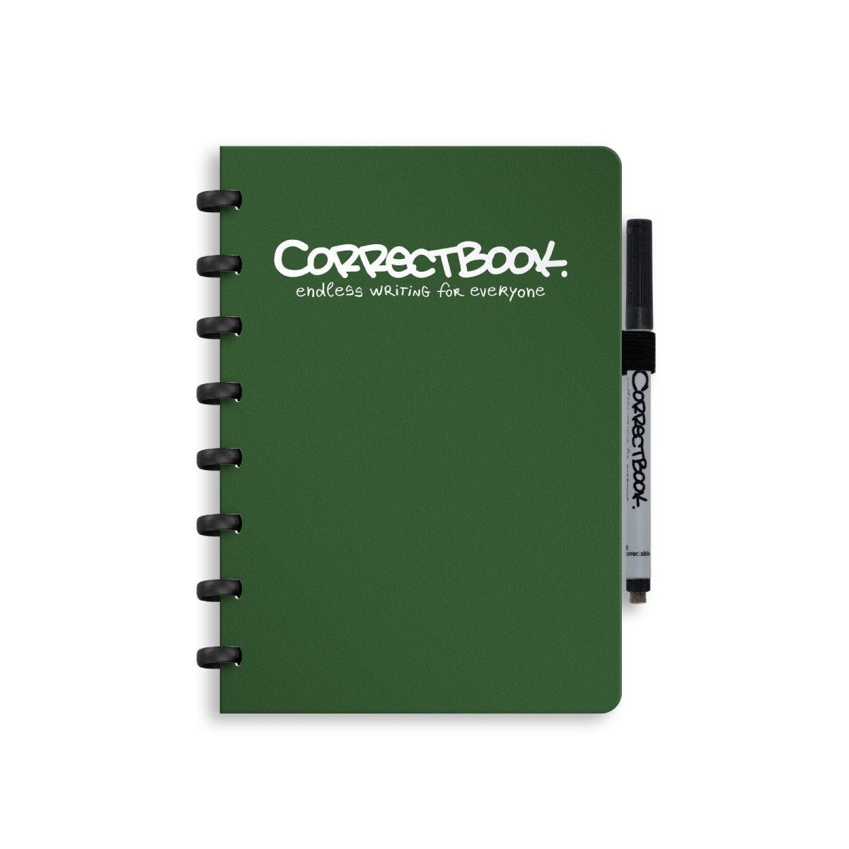 Correctbook a5 sletbar notesbog – skovgrøn – foret – genanvendelig notesbog – inklusive penserviet – kan suppleres med ekstra sider