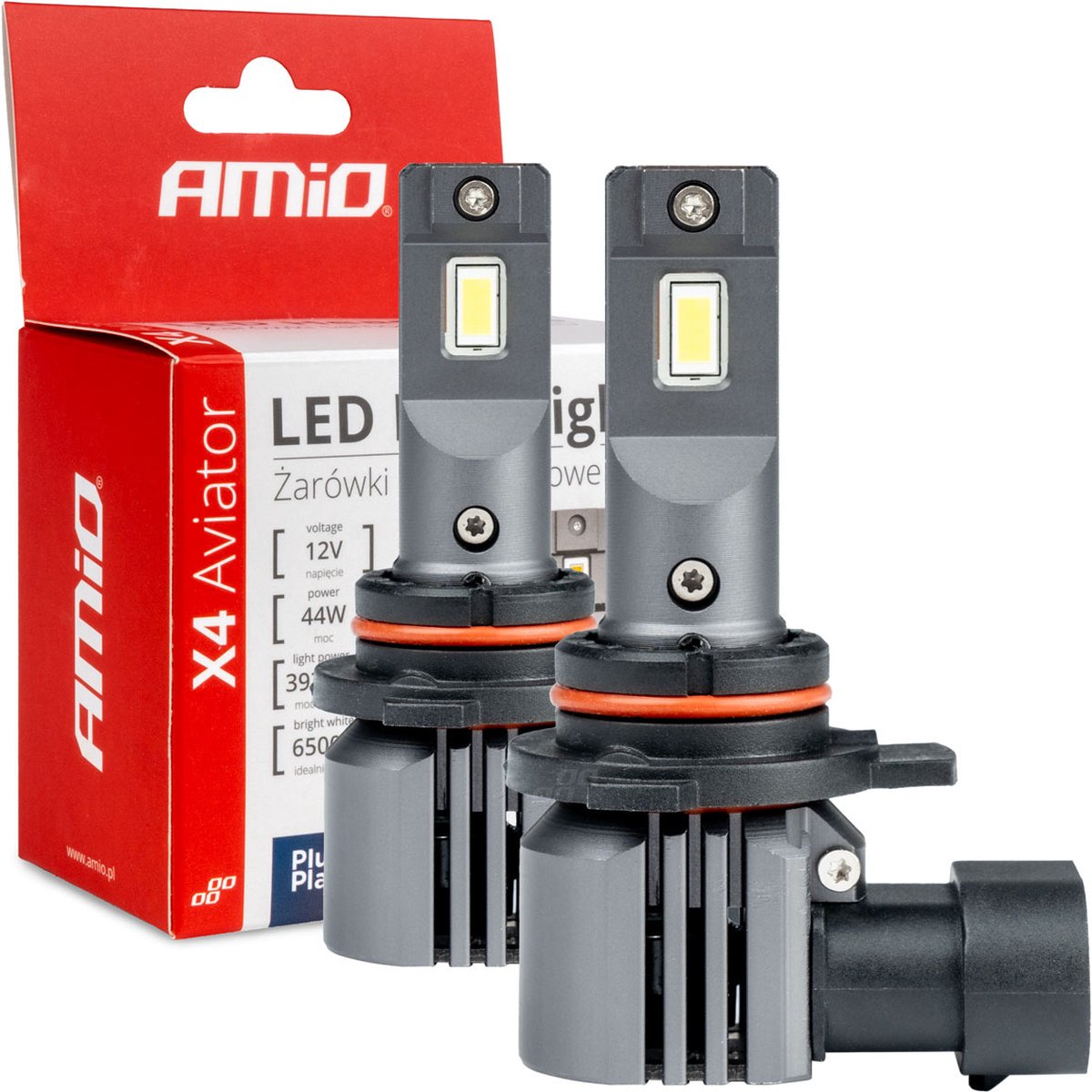 Amio LED-forlygter x4-serien aviator hir2 9012 6500k max 44w nærlys hvid
