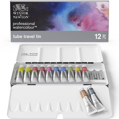 Winsor newton professionel vandfarve 12 rør 5ml letvægts metal æske