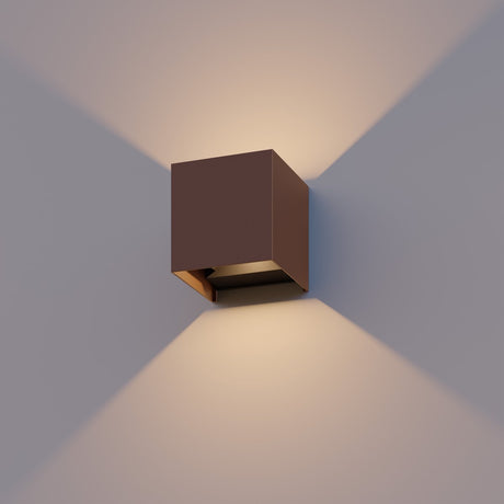 Calex led wandlamp bari - kubus - led up down - verstelbare stralingshoek - 7w - tuinverlichting - modern design - warm wit licht - voor binnen en buiten - roestkleurig