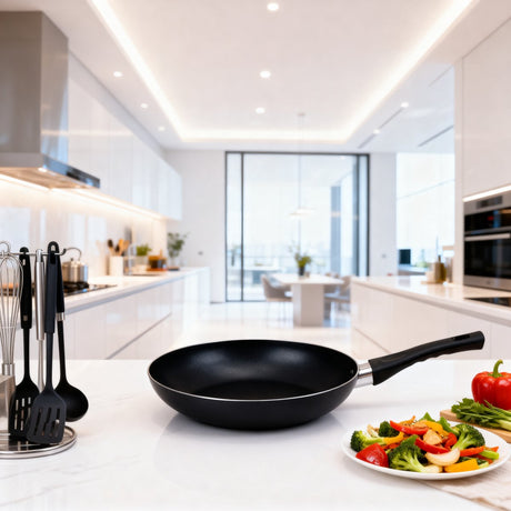 Alpina stegepande ø24 cm - non-stick belægning - aluminium - velegnet til gas, keramik, el og halogen - letvægts - ergonomisk håndtag - bæredygtig bagekvalitet - sort