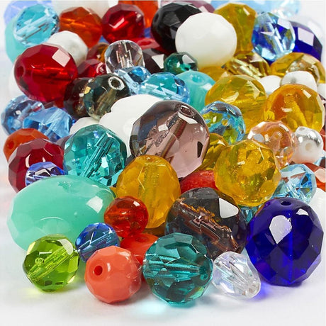 Creativ company facetslebne glasperler, størrelse 3-15 mm, hulstørrelse 0,5-1,5 mm, ca. 450 stk, forskellige farver, 400 g 1 æske