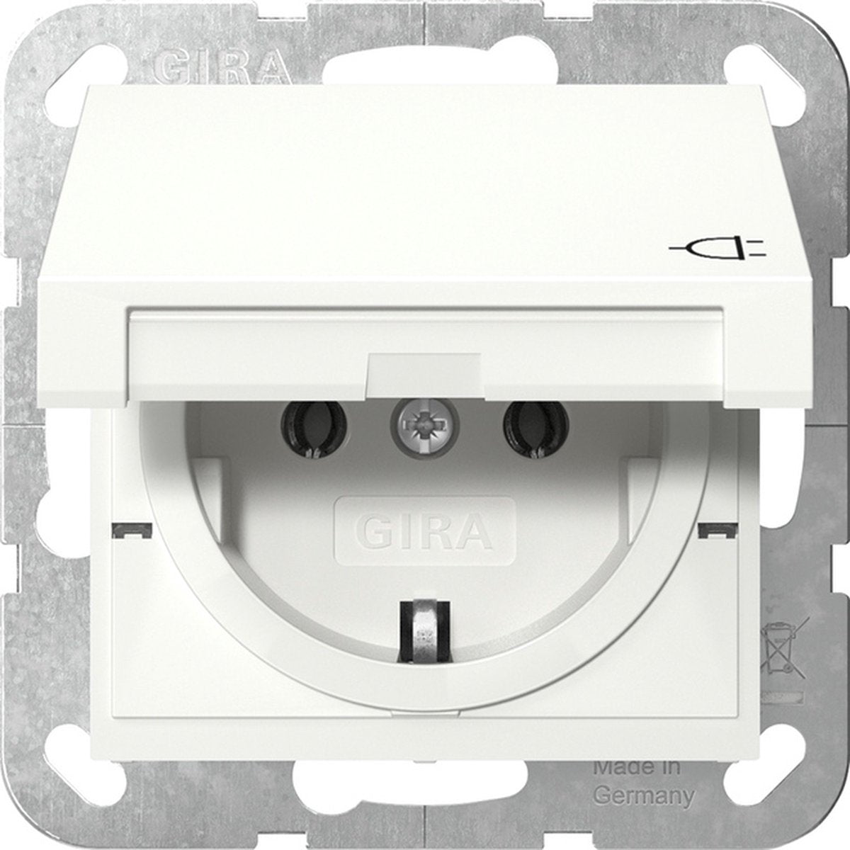 Gira systeem 55 wandcontactdoos met randaarde klapdeksel 1v zuiver wit 445403