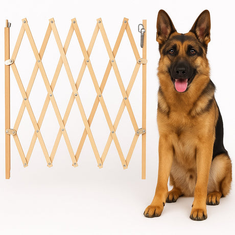 Flamingo veiligheidshek monti – beige – verstelbaar van 60-107 cm breed x 72,5-83 cm hoog – veilig afsluithek voor huisdieren