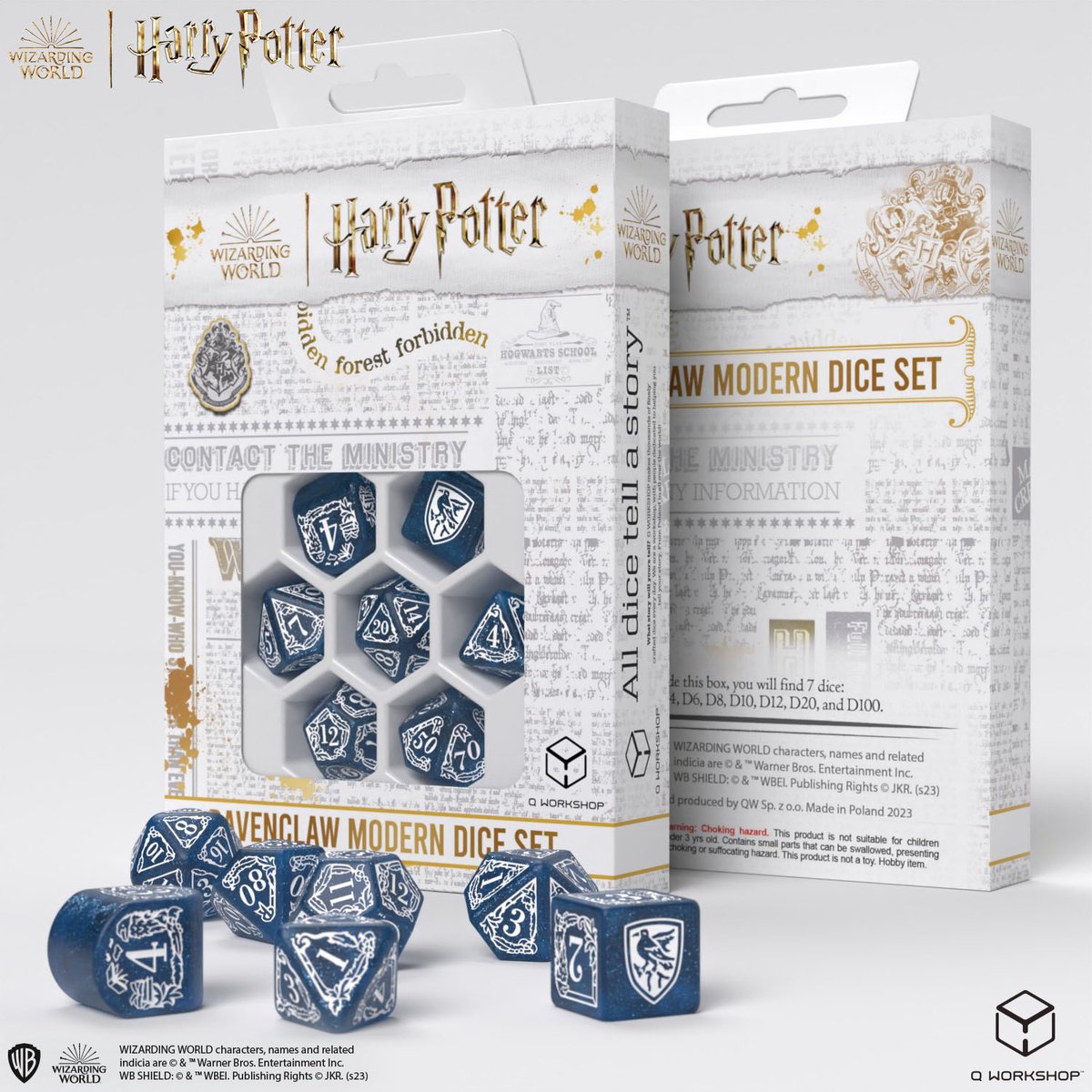 Q-workshop harry potter: ravenclaw moderne terninger sæt blå (7stk) - tilbehør