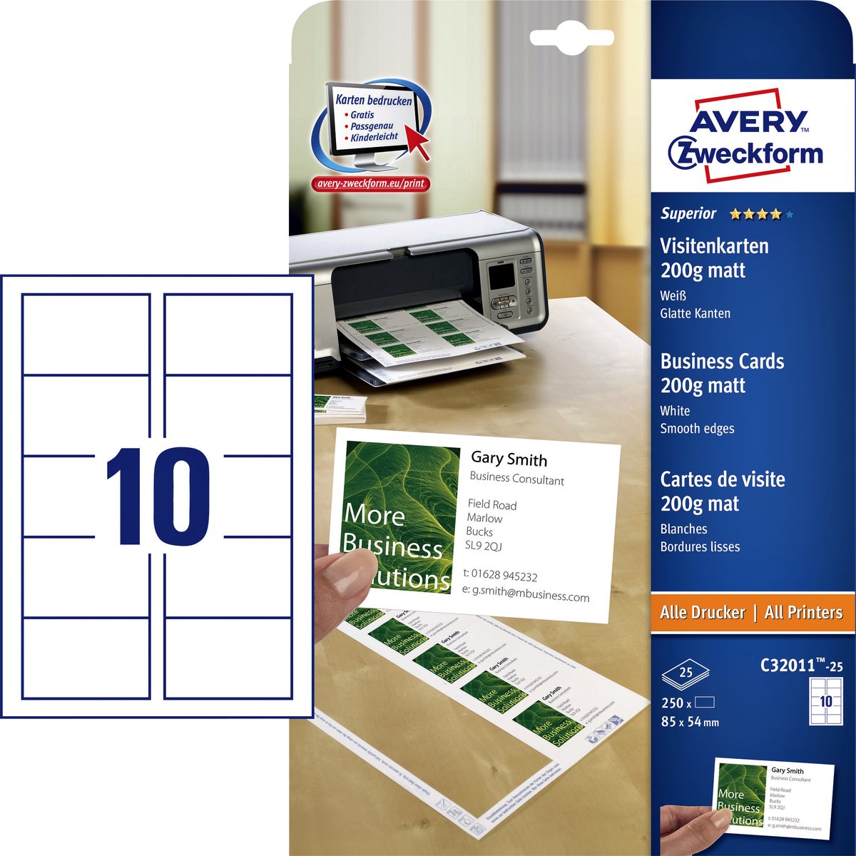 Avery visitkort quick clean 200 g m��