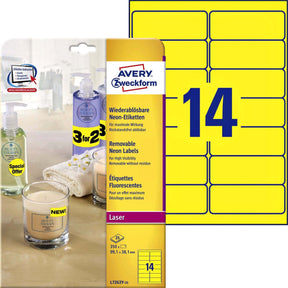 Avery neon labels, neon gul, 99,1 x 38,1 mm, aftagelig