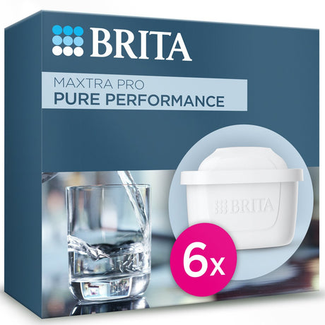 Brita vandfilterpatron maxtra pro pure performance - 6 dele - originalt vandfilter til vandfilterkander - filtrerer urenheder som herbicider, pfas, klor, kalk og metaller