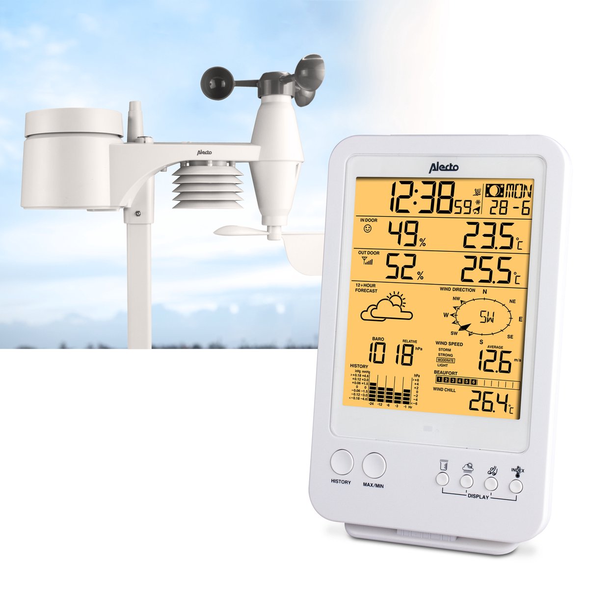 Alecto ws-4800 - professionel vejrstation med trådløs udendørssensor - 6-i-1