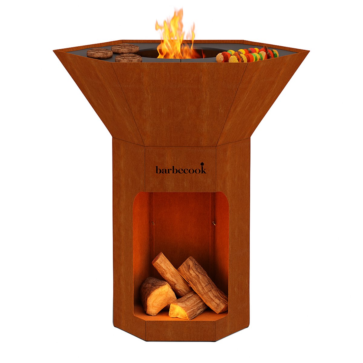 Barbecook nestor original - trægrill - corten stål - 92x92x101cm