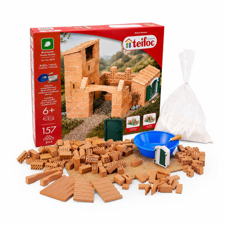 Teifoc ® byggesæt – slotshus – 150 dele – ægte mini mursten med cement, skål og spartel – byggesæt til børn fra 6 år