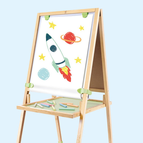 Hape bamboe schildersezel 3-in-1 – hoogteverstelbaarsezel met krijtbord, whiteboard en papierrol | vanaf 3 jaar