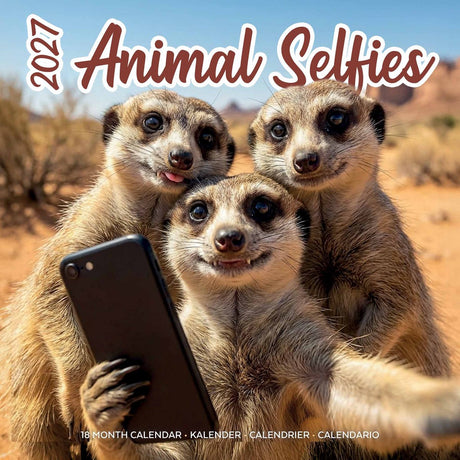 Plenty gifts kalender 2027 – maandkalender 2026-2027 – animal selfies kalender – 18-maanden kalender – wandkalender met dierenfoto’s