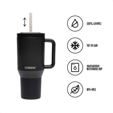 Kambukka rio - tumbler 950ml - night rider vandflaske med teleskopisk sugerør - lækagesikker - BPA fri