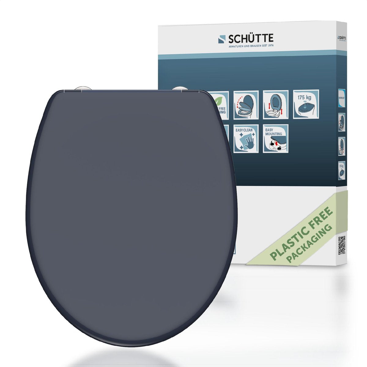 Schütte toiletsæde 82304 antracit - duroplast - soft close - klikbar - rustfri stålhængsler - bæreevne op til 175 kg - lakeret - antracit