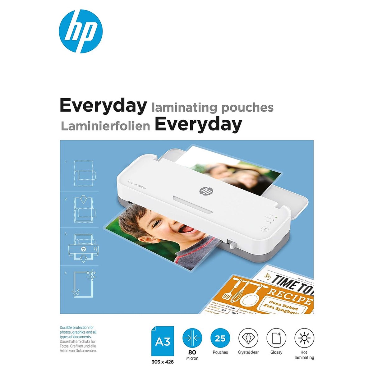 HP 9152 hverdagslamineringsfolier a3 - lamineringsposer til varmlaminering - gennemsigtig - 80 mikron - 25 stk.