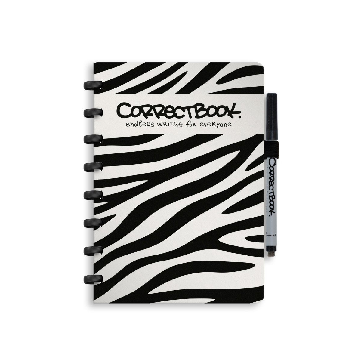 Correctbook a5 uitwisbaar notitieboek – brave zebra – gelinieerd – herbruikbaar schrift – inclusief pen wisdoekje – aanvulbaar met extra pagina’s