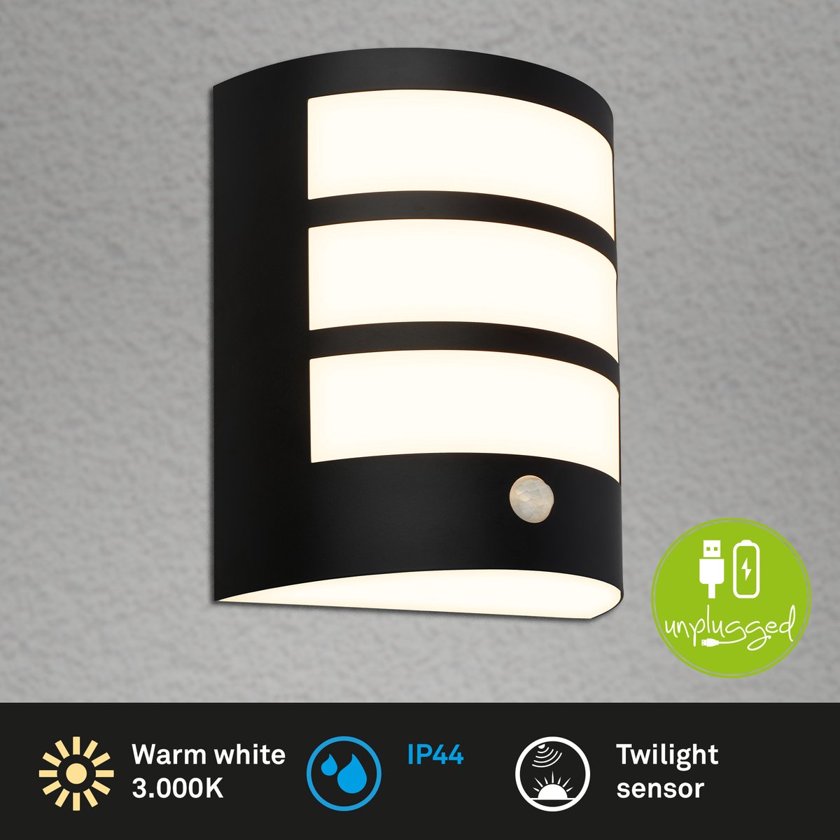 Briloner - LED væglampe batteri - touch - timer - sort - udskifteligt batteri - udskifteligt printkort - 18 x 15 x 7 cm - sort