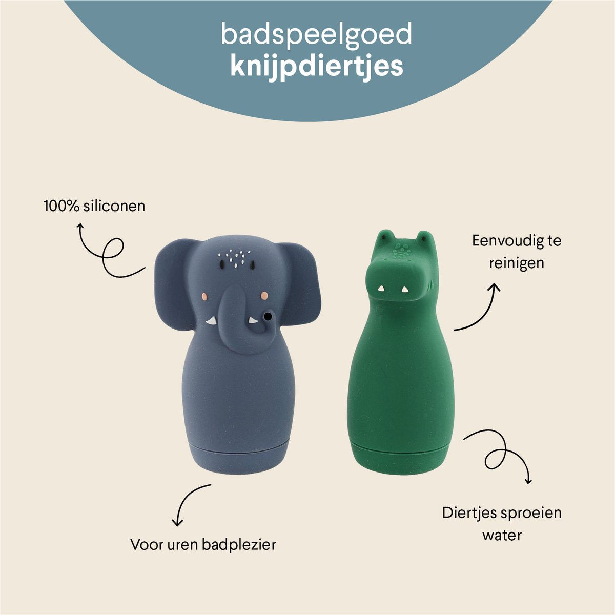 Trixie squeeze legetøj til badet – mrs. elefant mr. krokodille – badelegetøj i silikone – sprøjtefigurer – fra 6 måneder